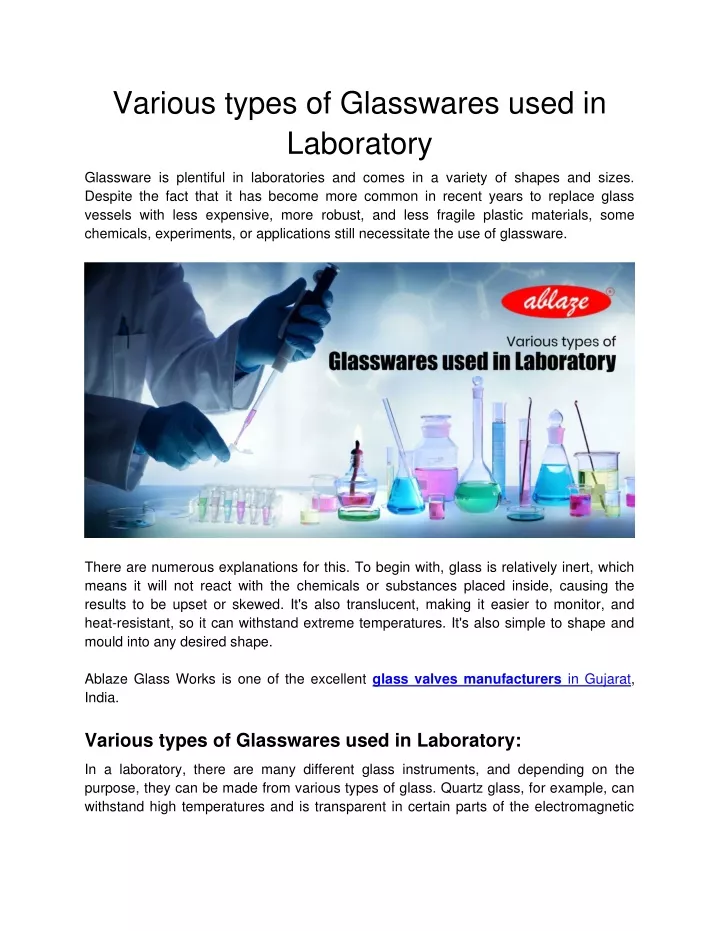 various types of glasswares used in laboratory