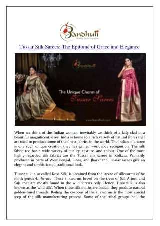 Tussar Silk Sarees: The Epitome of Grace and Elegance