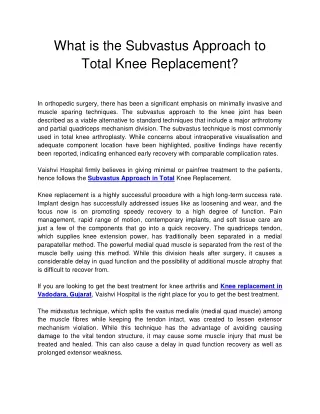 What is the Subvastus Approach to Total Knee Replacement