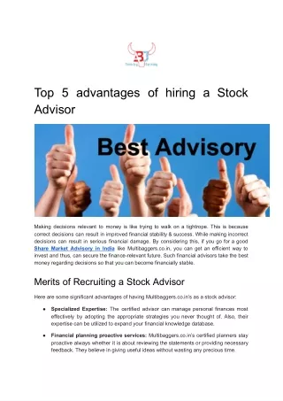 top 5 advantages of hiring a stock advisor