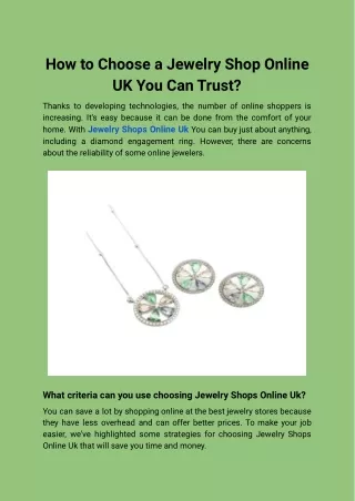 How to Choose a Jewelry Shop Online UK You Can Trust