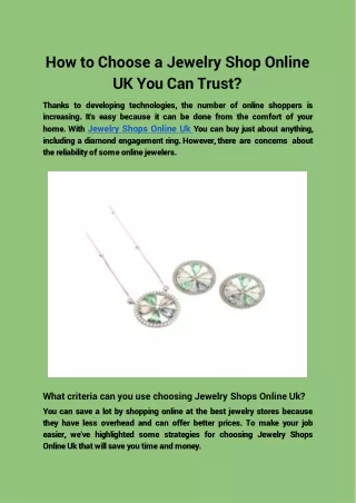 How to Choose a Jewelry Shop Online UK You Can Trust