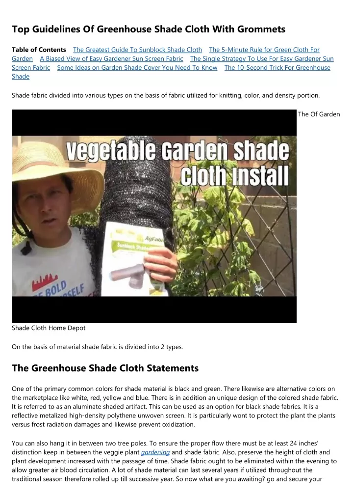 top guidelines of greenhouse shade cloth with