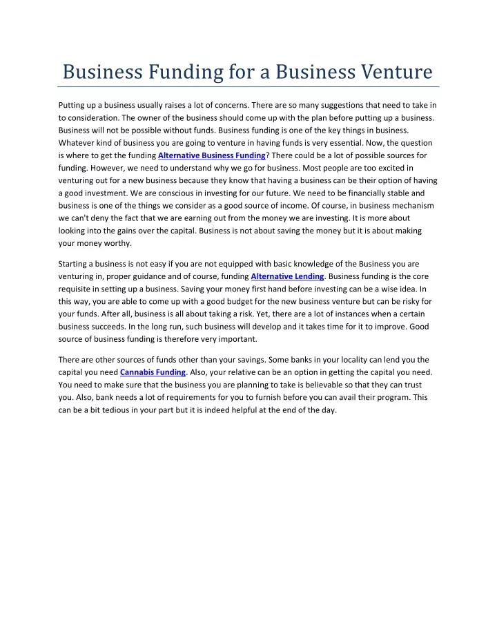 business funding for a business venture