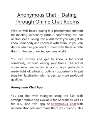 Anonymous Chat – Dating Through Online Chat Rooms