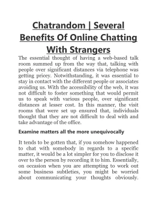 Chatrandom  Several Benefits Of Online Chatting With Strangers