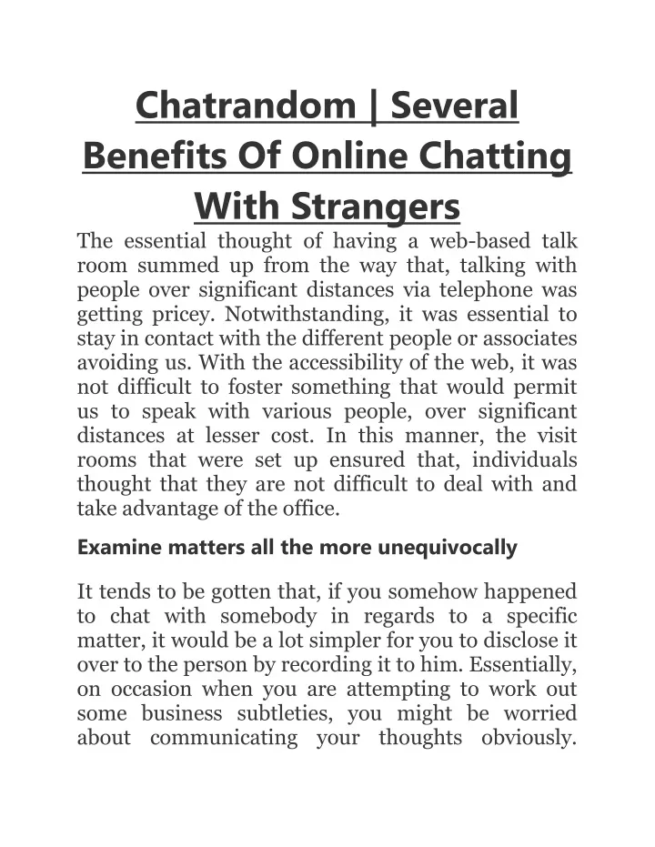chatrandom several benefits of online chatting