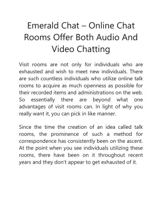 Emerald Chat – Online Chat Rooms Offer Both Audio And Video Chatting