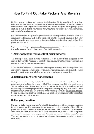 How To Find Out Fake Packers And Movers?