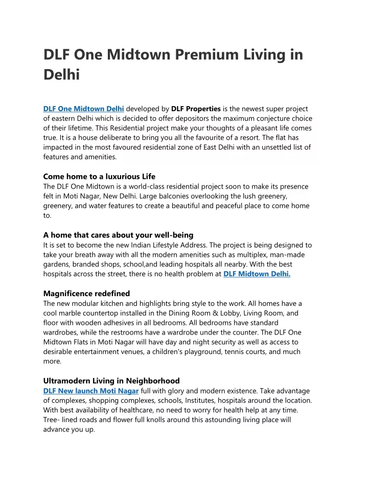 dlf one midtown premium living in delhi