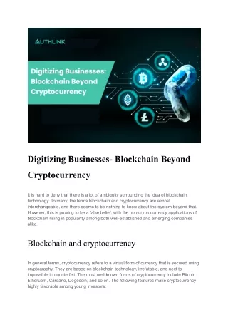 Digitizing Businesses- Blockchain Beyond Cryptocurrency