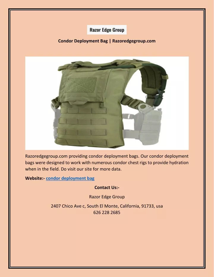 condor deployment bag razoredgegroup com