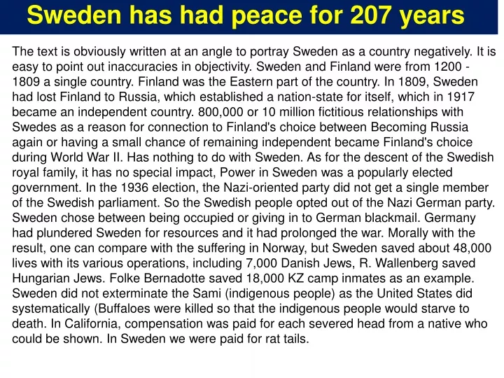 sweden has had peace for 207 years