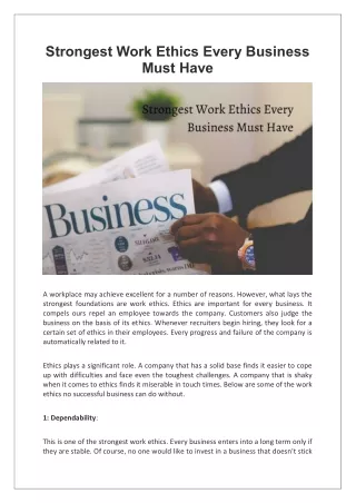 Strongest Work Ethics Every Business Must Have