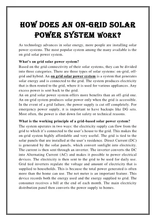 how does an on how does an on grid solar power