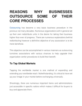 reasons outsource core processes outsourcing
