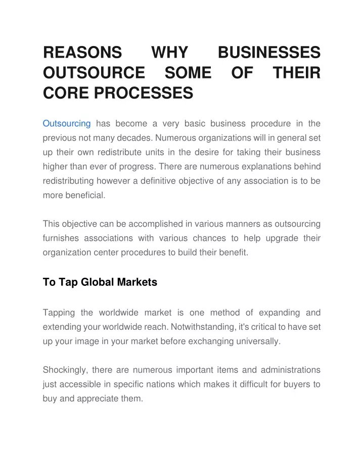 reasons outsource core processes outsourcing