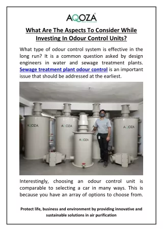 What Are The Aspects To Consider While Investing In Odour Control Units