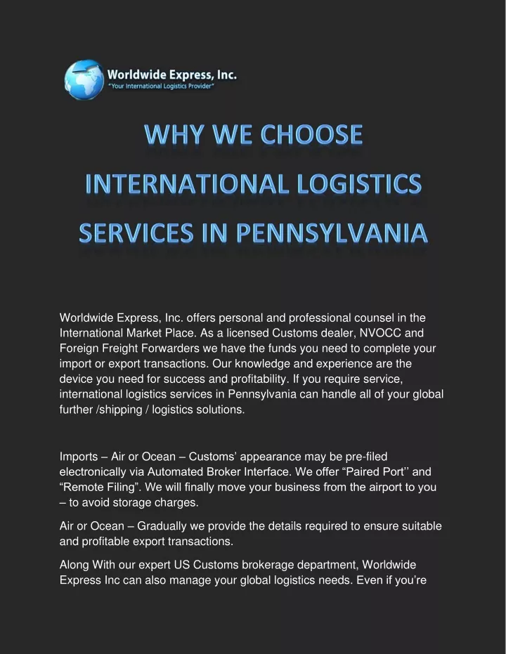 worldwide express inc offers personal