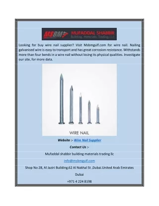 looking for buy wire nail supplier visit msbmgulf
