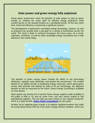 Solar power and green energy fully explained