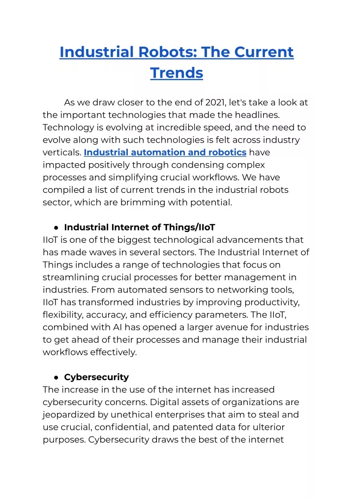 industrial robots the current trends