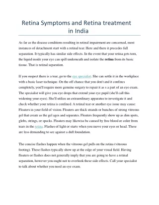 Retina Symptoms and Retina treatment in India - Retinaindia