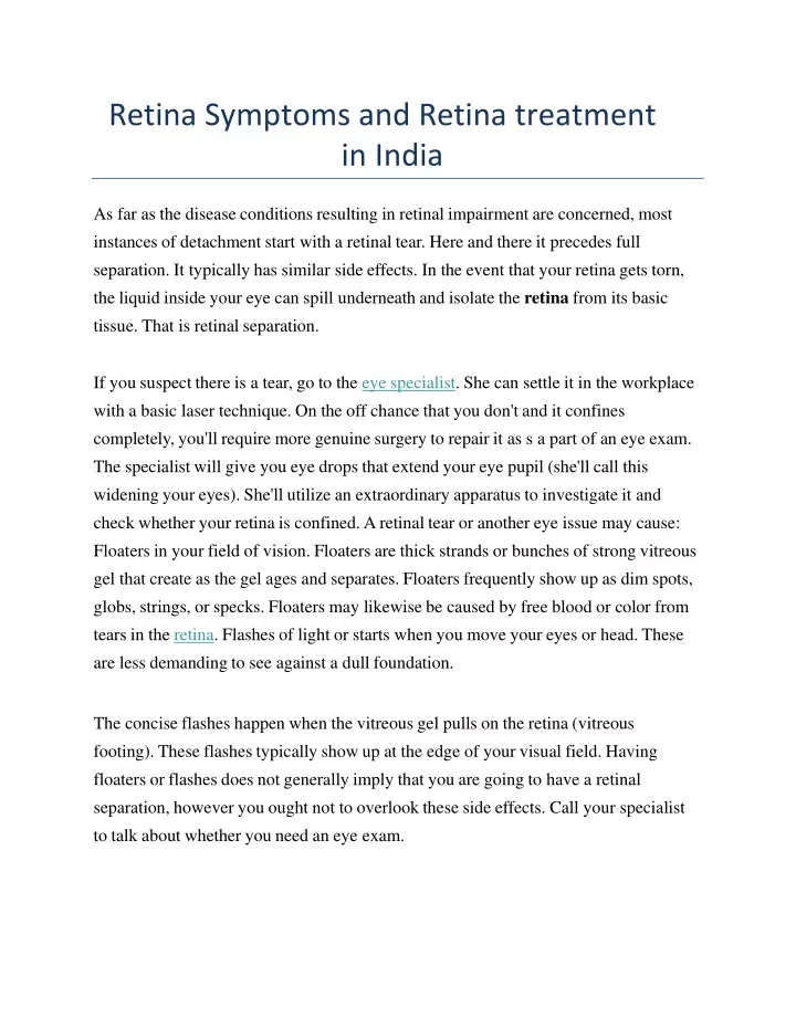 retina symptoms and retina treatment in india