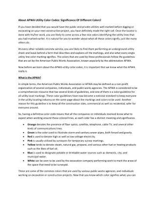 about apwa utility color codes significance