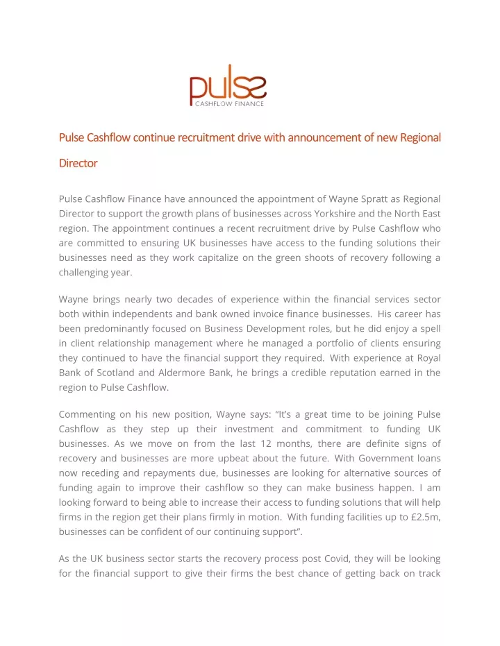 pulse cashflow continue recruitment drive with