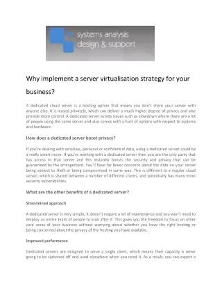 why implement a server virtualisation strategy