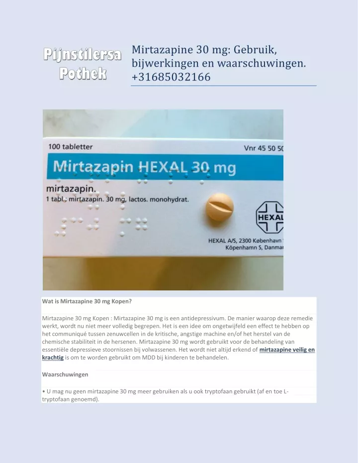 mirtazapine 30 mg gebruik bijwerkingen