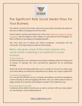 The Significant Role Social Media Plays For Your Business