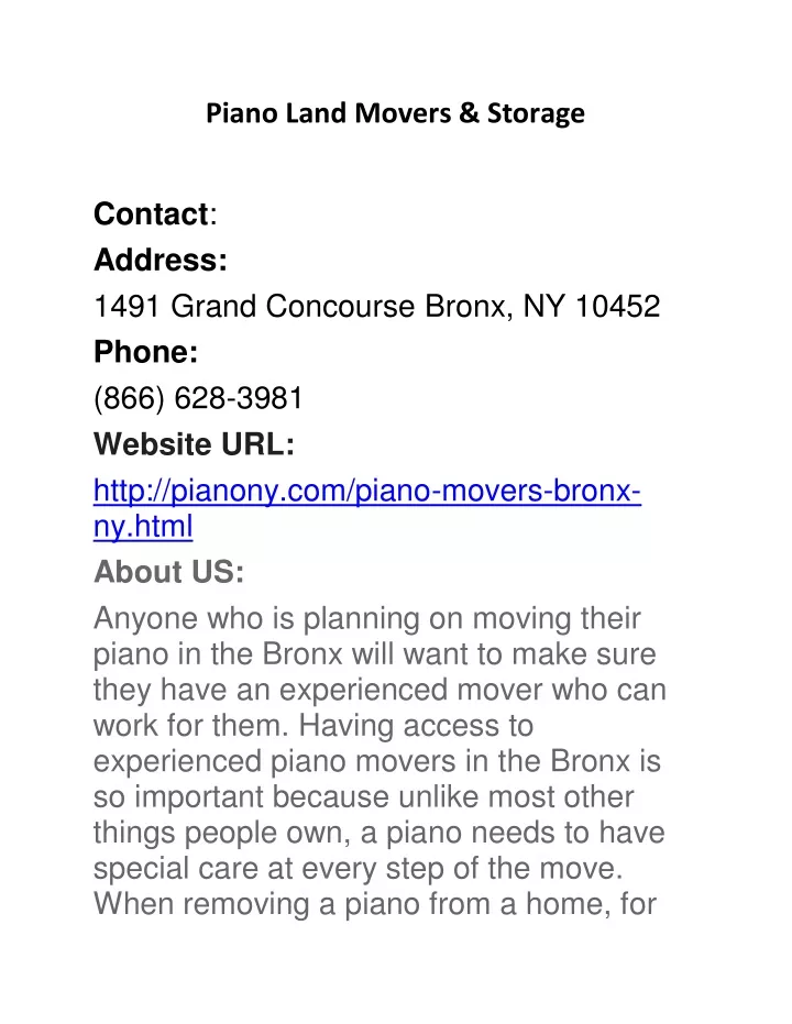 piano land movers storage