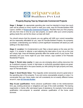 Property Buying Tips by Sriparvata Commercial Projects