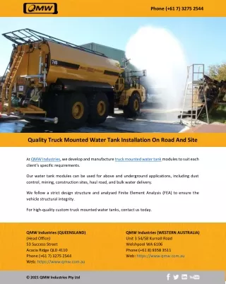 Quality Truck Mounted Water Tank Installation On Road And Site