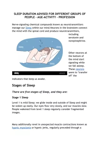 sleep duration advised for different groups