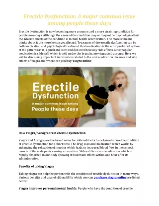 Erectile Dysfunction: A major common issue among people these days