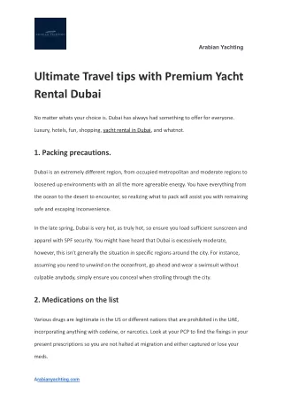 Ultimate Travel tips with Premium Yacht Rental Dubai