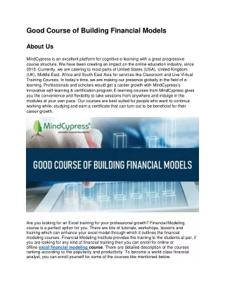good course of building financial models about us