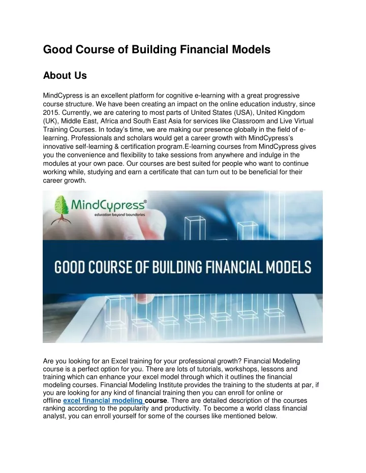 good course of building financial models about us