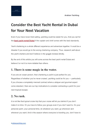 Consider the Best Yacht Rental in Dubai for Your Next Vacation