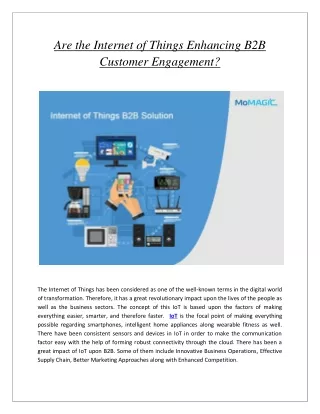 Are the Internet of Things Enhancing B2B Customer Engagement