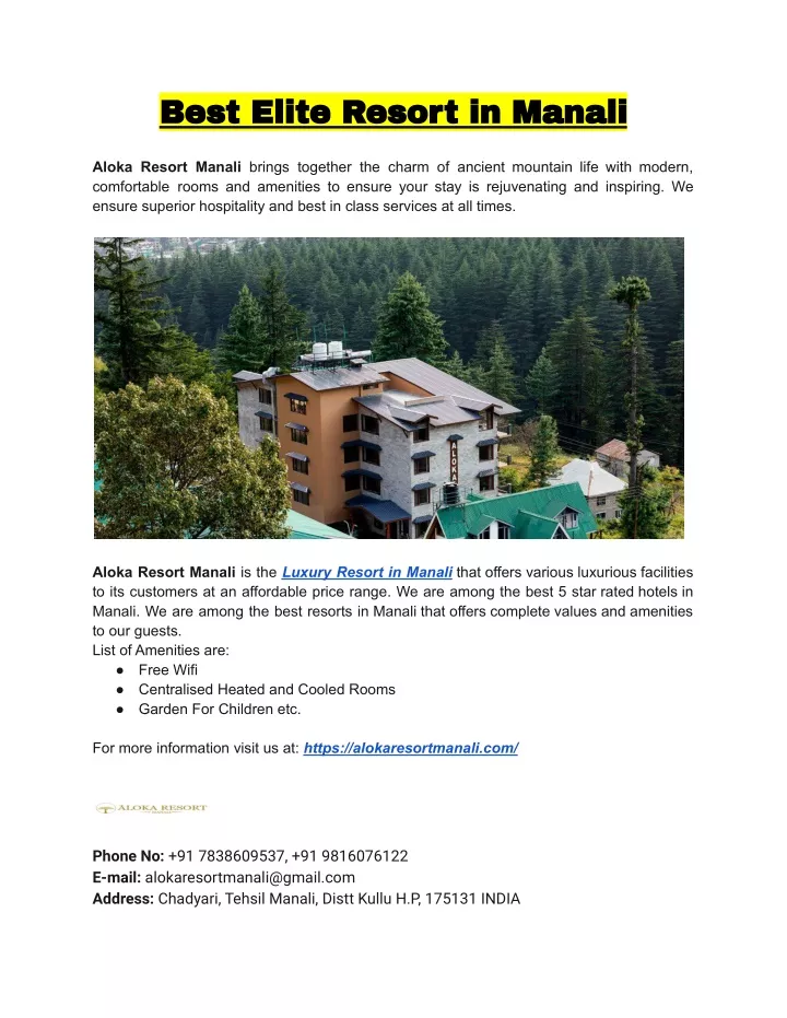 best elite resort in manali