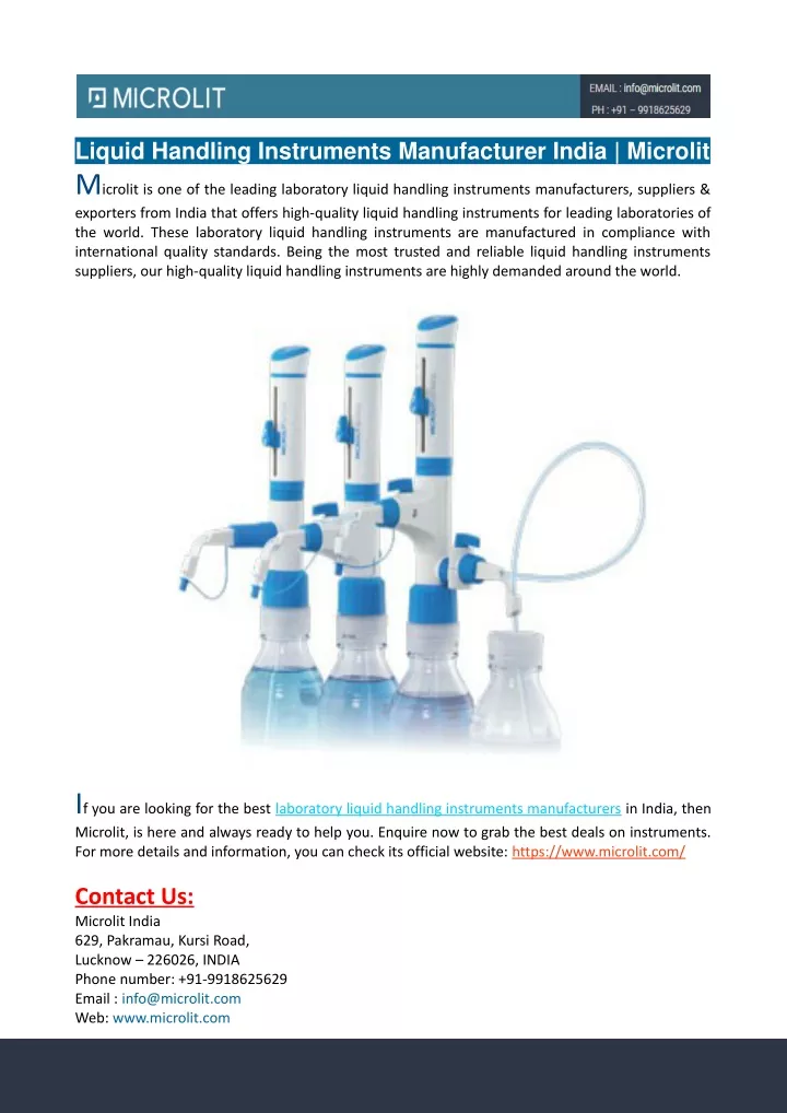 liquid handling instruments manufacturer india