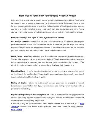 how would you know your engine needs a repair