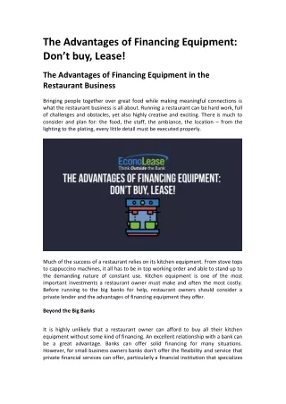 The Advantages of Financing Equipment: Don’t buy, Lease!
