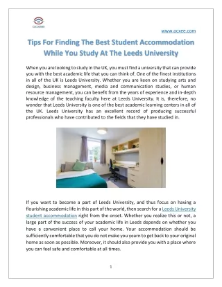 Tips For Finding The Best Student Accommodation While You Study At The Leeds University
