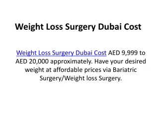 Weight Loss Surgery Dubai Cost