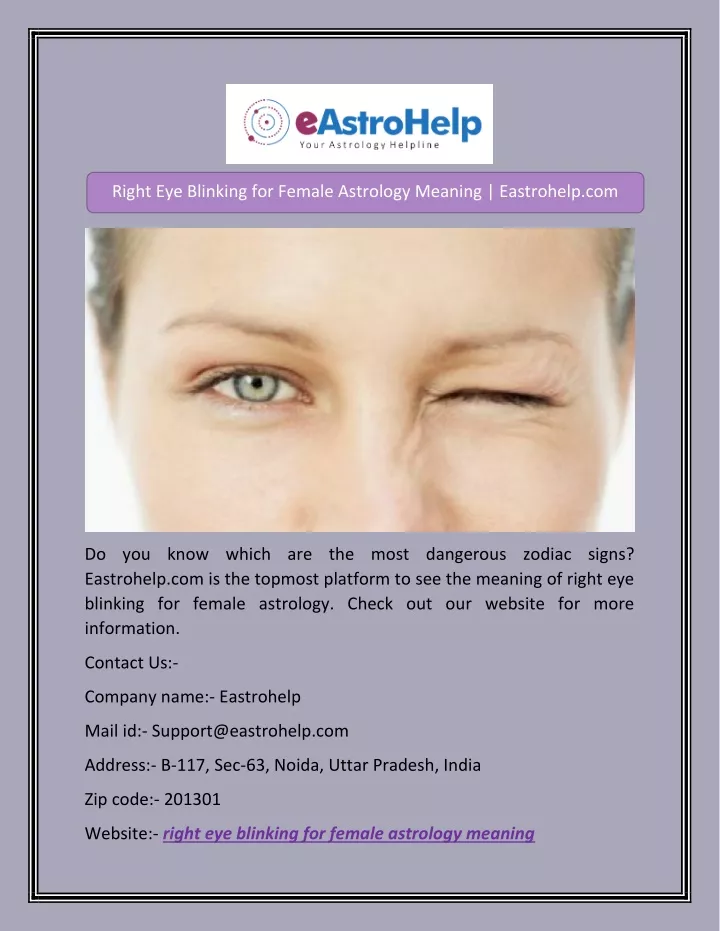 right eye blinking for female astrology meaning